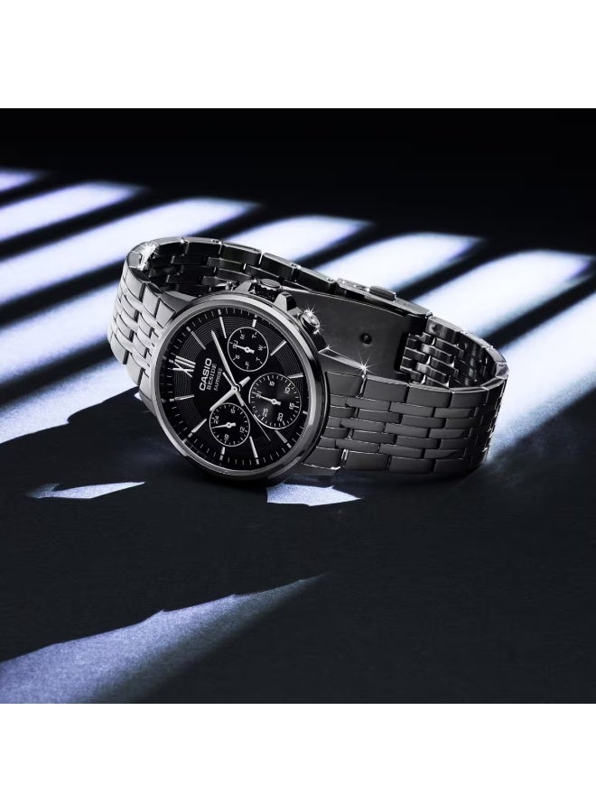 كاسيو Beside Analog Men's Watch BMS-300D-1AVDF, 46mm Black Dial, Silver Stainless Case & Strap, 50 m WR - Image 2